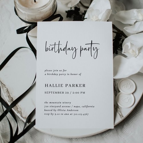 Modern and Minimal Black and White Birthday Party Invitation