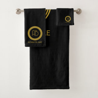 Modern and Minimal black & Gold Bath Towel Set