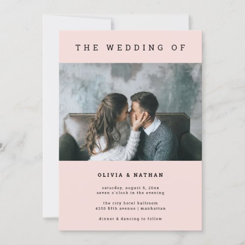 Modern and Minimal Blush  One Photo Wedding Invitation