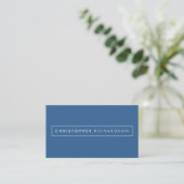 MODERN and MINIMAL Boxed Name Logo on Blue Business Card (Standing Front)