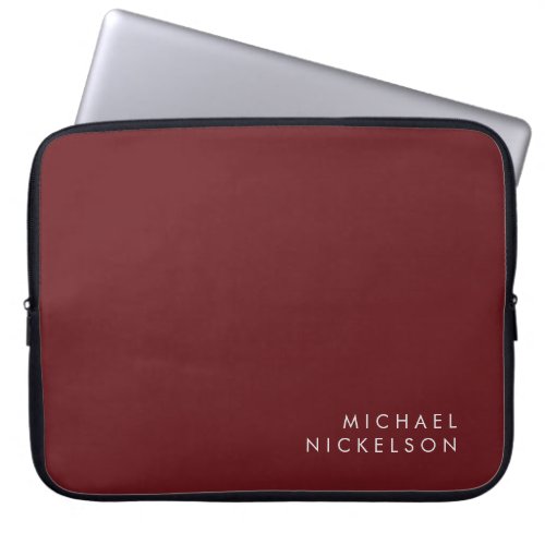 Modern and Minimal Burgundy  Add your Name Laptop Sleeve