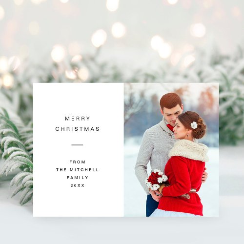 Modern and Minimal Christmas  White Photo Holiday Card