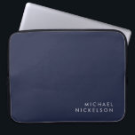 Modern and Minimal Dark Navy Blue | Add your Name Laptop Sleeve<br><div class="desc">This professional,  modern design features your name in clean white text on a dark navy blue background.</div>