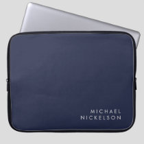 Modern and Minimal Dark Navy Blue | Add your Name Laptop Sleeve