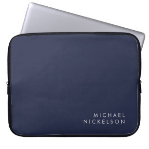 Modern and Minimal Dark Navy Blue   Add your Name Laptop Sleeve