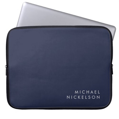 Modern and Minimal Dark Navy Blue  Add your Name Laptop Sleeve