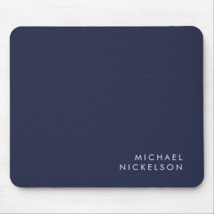 Modern and Minimal Dark Navy Blue Add your Name Mouse Pad