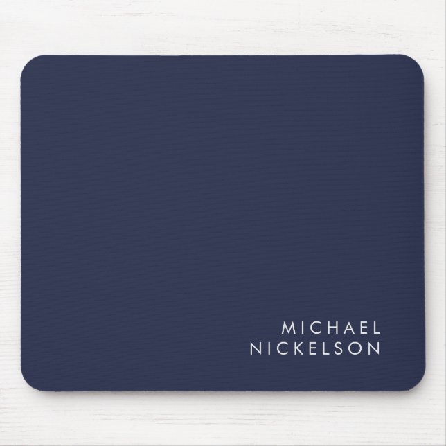 Modern and Minimal Dark Navy Blue | Add your Name Mouse Pad (Front)