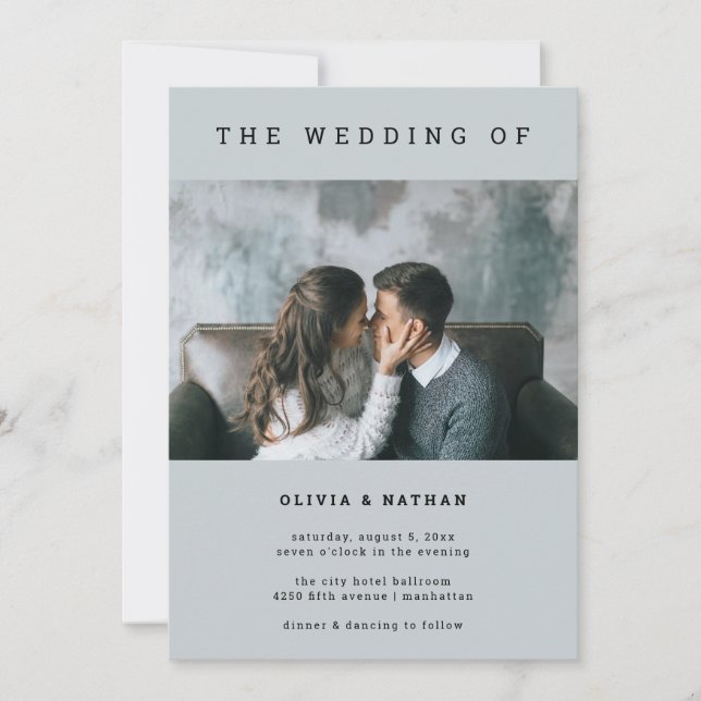 Modern and Minimal Gray | One Photo Wedding Invitation (Front)