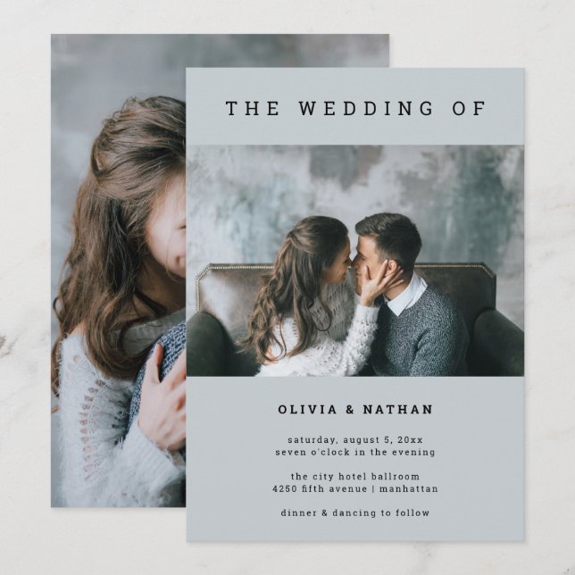 Modern and Minimal Gray | Two Photo Wedding Invitation (Front/Back)