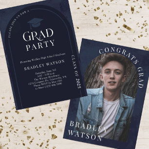 Modern and Minimal Navy Boy's Graduation Party Invitation