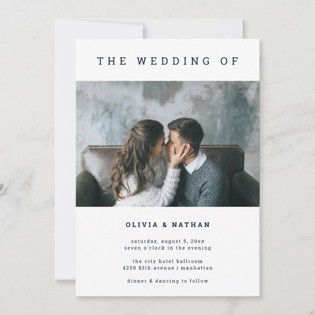 Modern and Minimal Navy | One Photo Wedding Invitation (Front)