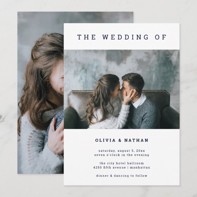 Modern and Minimal Navy | Two Photo Wedding Invitation (Front/Back)