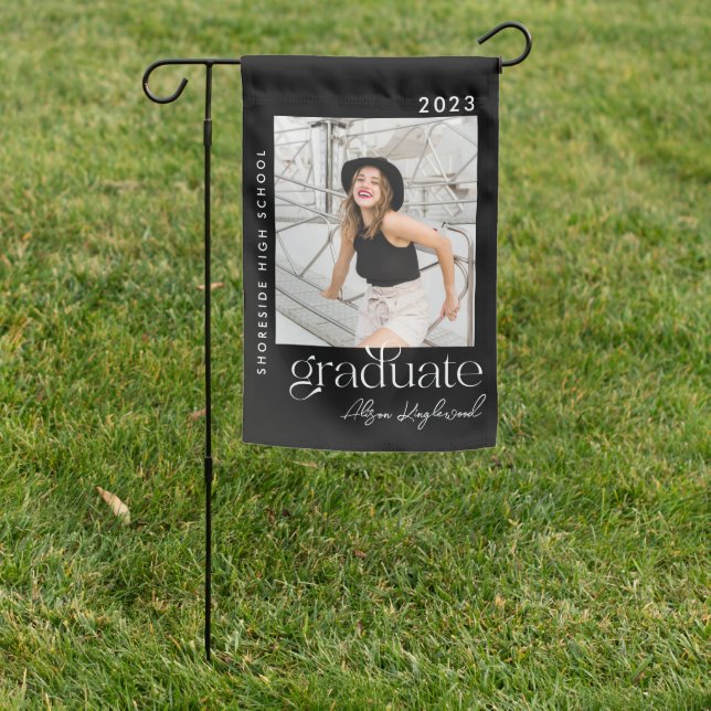 Modern and Minimal Photo Graduate Garden Flag (In SItu)