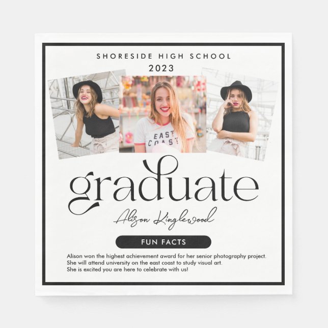 Modern and Minimal Photo Graduation Fun Facts Napkins (Front)