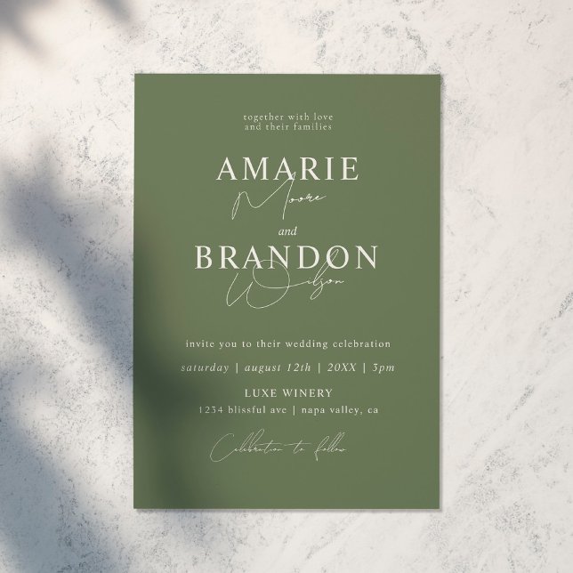 Modern and Minimal Sage Green Wedding Invitation (Creator Uploaded)