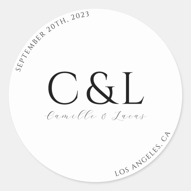 Modern and minimal wedding classic round sticker (Front)