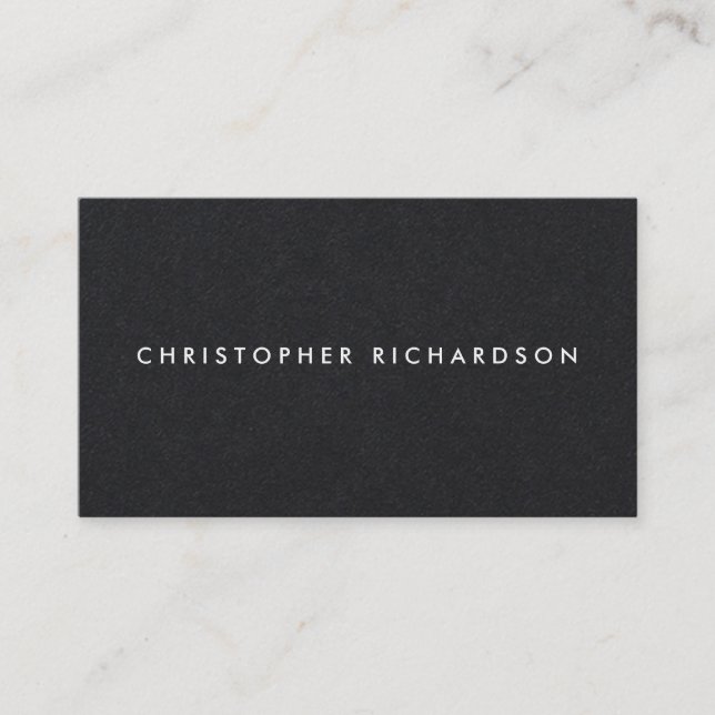 Modern and Minimal White Ink on Black Business Card (Front)