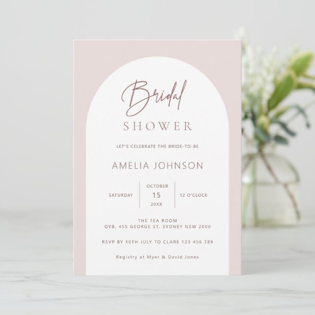 Modern and minimalist arch bridal shower invitatio invitation (Standing Front)