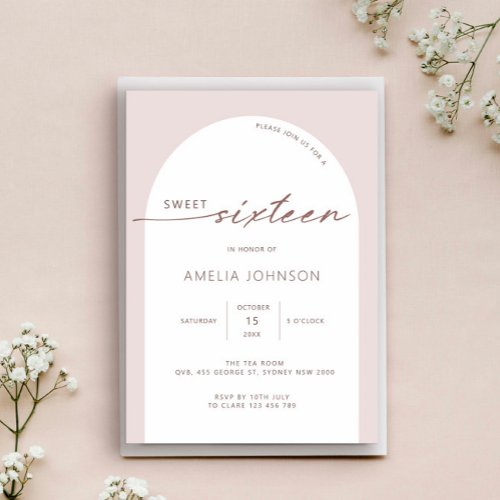 Modern and minimalist arch sweet sixteen invitation