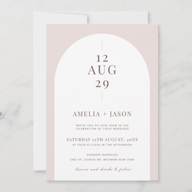 Modern and minimalist arch wedding invitation (Front)