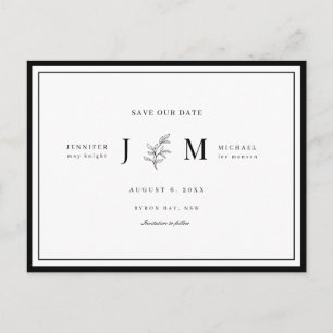 Modern and minimalist foliage save the date postcard