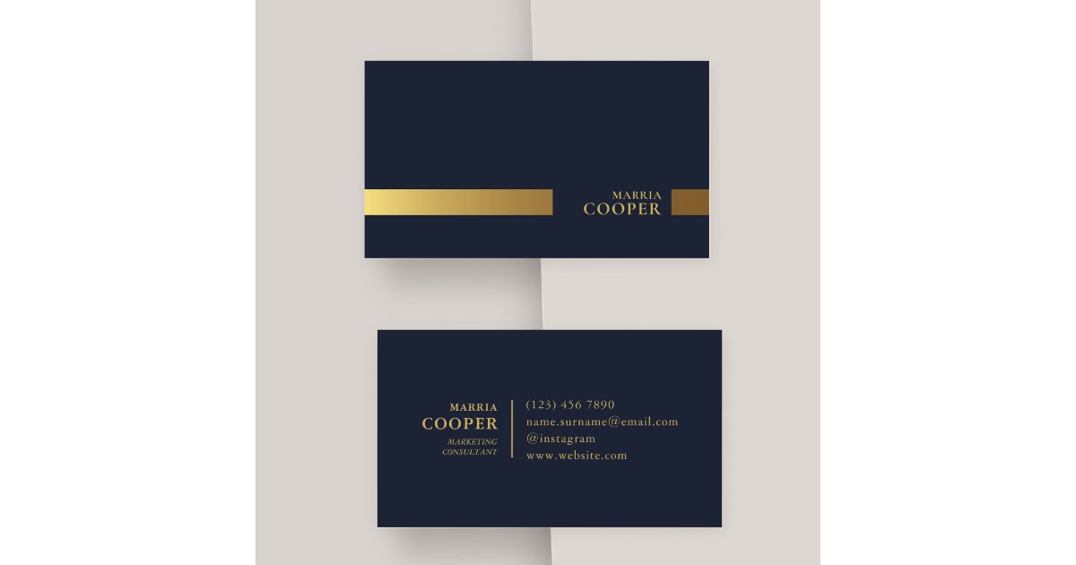 Modern and Minimalist Gold Navy Blue Professional Business Card | Zazzle
