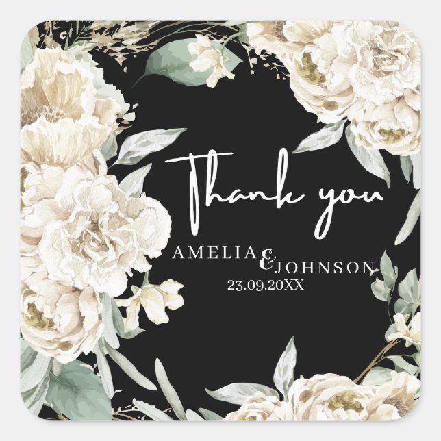  Modern and Minimalist Thank you favor Wedding Square Sticker (Front)