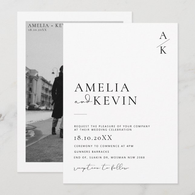 Modern and minimalist typography photo wedding inv invitation (Front/Back)