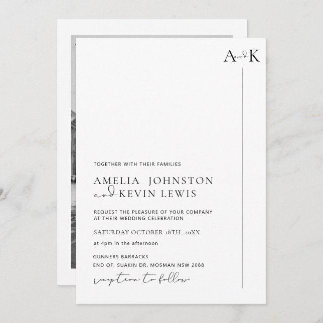 Modern and minimalist typography photo wedding invitation (Front/Back)