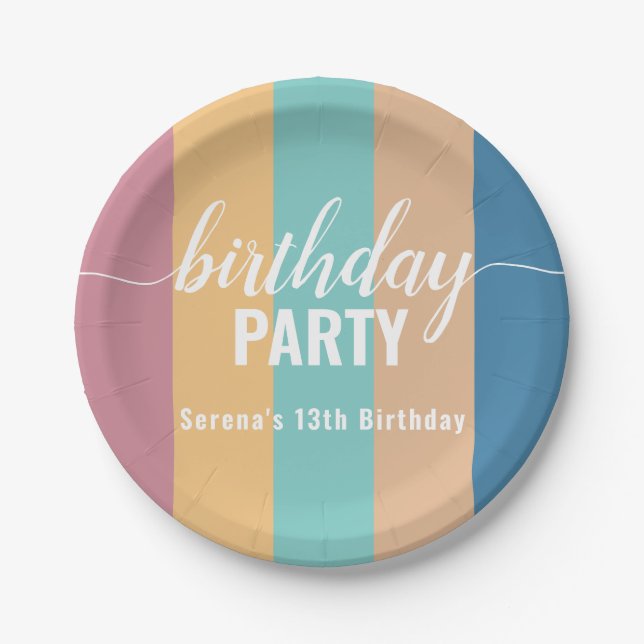 Modern and Muted Color Swatch Birthday Paper Plates (Front)