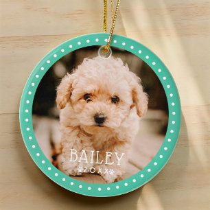 Modern and Playful Dots Pet Dog Puppy Paw Photo Ceramic Ornament