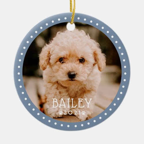 Modern and Playful Dots Pet Dog Puppy Paw Photo Ceramic Ornament