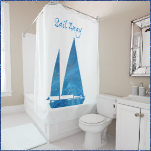 Modern and Pretty Blue Sailboat Shower Curtain
