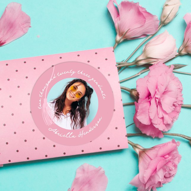 Modern and Retro Pink Graduation Classic Round Sticker (Creator Uploaded)