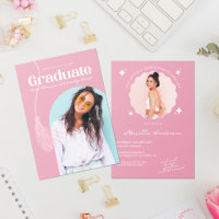 Modern and Retro Pink Graduation Invitation
