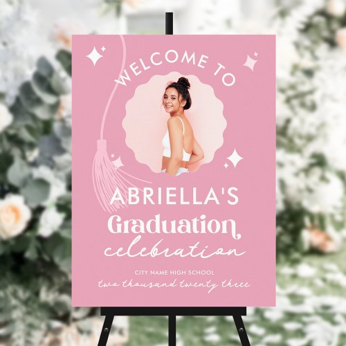 Modern and Retro Pink Graduation Welcome Sign