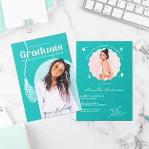 Modern and Retro Teal Graduation Invitation