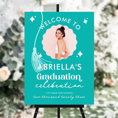 Modern and Retro Teal Graduation Welcome Sign