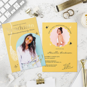 Modern and Retro Yellow Sparkle Graduation Foil Invitation