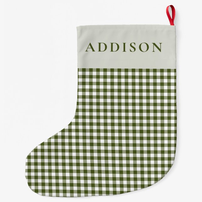 Modern and Rustic Green Gingham Large Christmas Stocking (Back)