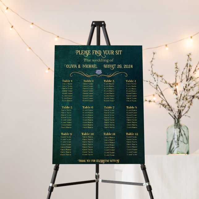 Modern and Simple 12 Tables Wedding Seating Chart Foam Board (In Situ (Stand))