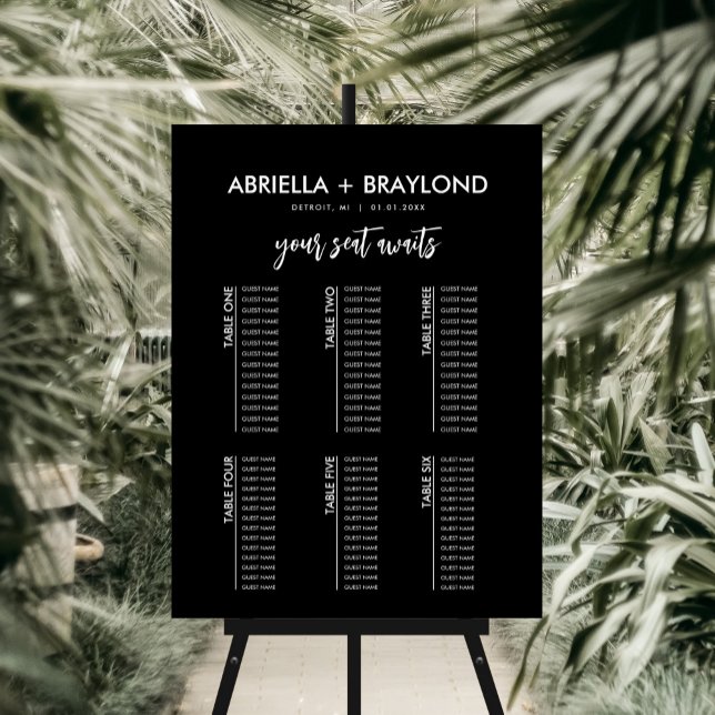 Modern and Simple 6 Table Wedding Seating Chart Foam Board (Creator Uploaded)