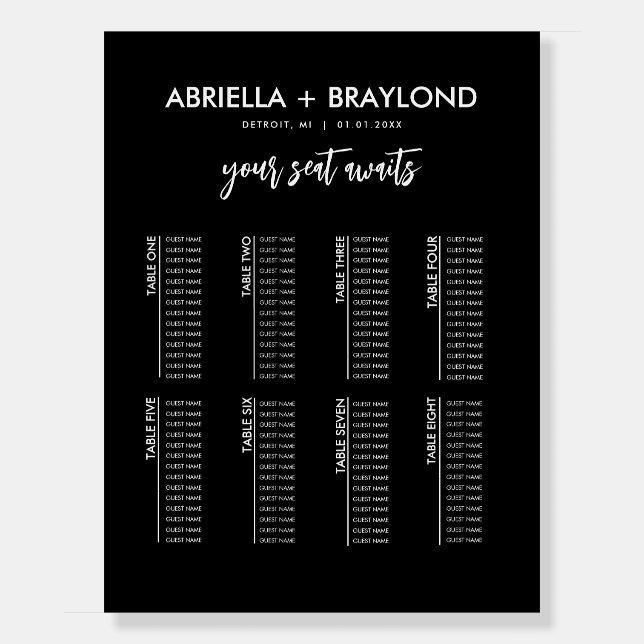 Modern and Simple 8 Table Seating Chart Foam Board (Front)