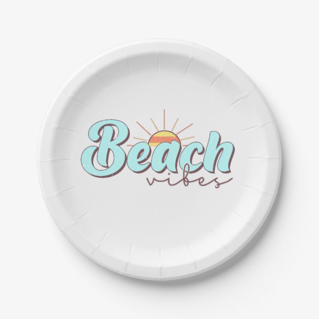 Modern and Simple Beach Vibes White Paper Plates (Front)