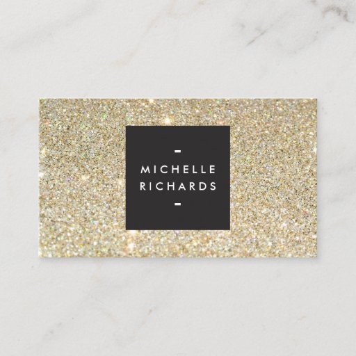 Customizable MODERN and SIMPLE BLACK BOX on GOLD GLITTER Business Cards