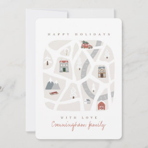 Modern and Simple Elegant Winter Village Scene Holiday Card