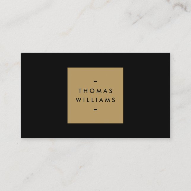 MODERN and SIMPLE GOLD BOX LOGO on BLACK Business Card (Front)