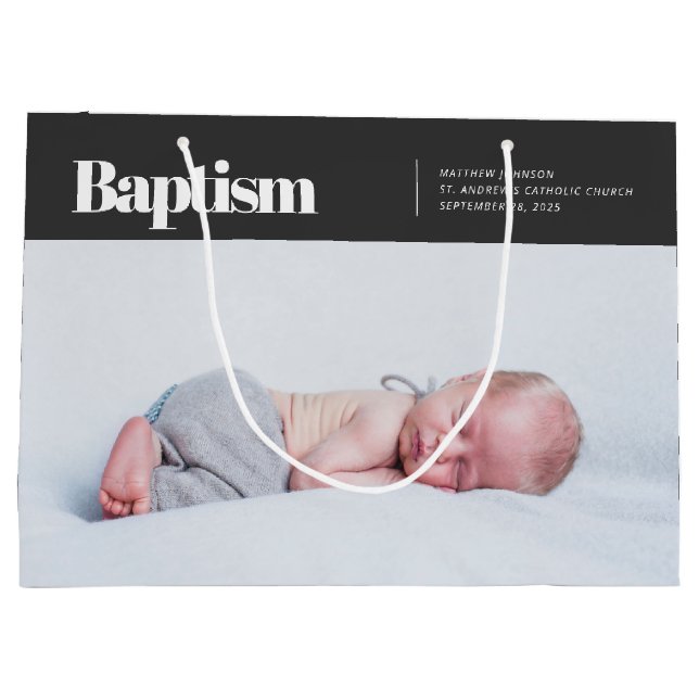 Modern and Simple Photo Baptismal Large Gift Bag (Back)