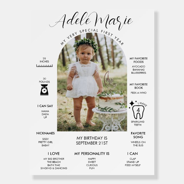 Modern and Simple Photo First Birthday Milestone  Foam Board (Front)
